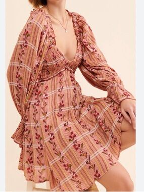 Free People Jackie Smocked Shirred Printed Floral Mini Dress Size: M
